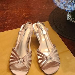 Champagne dress sandals, size 9.5W, 2" heels, David Tate "Cheer"